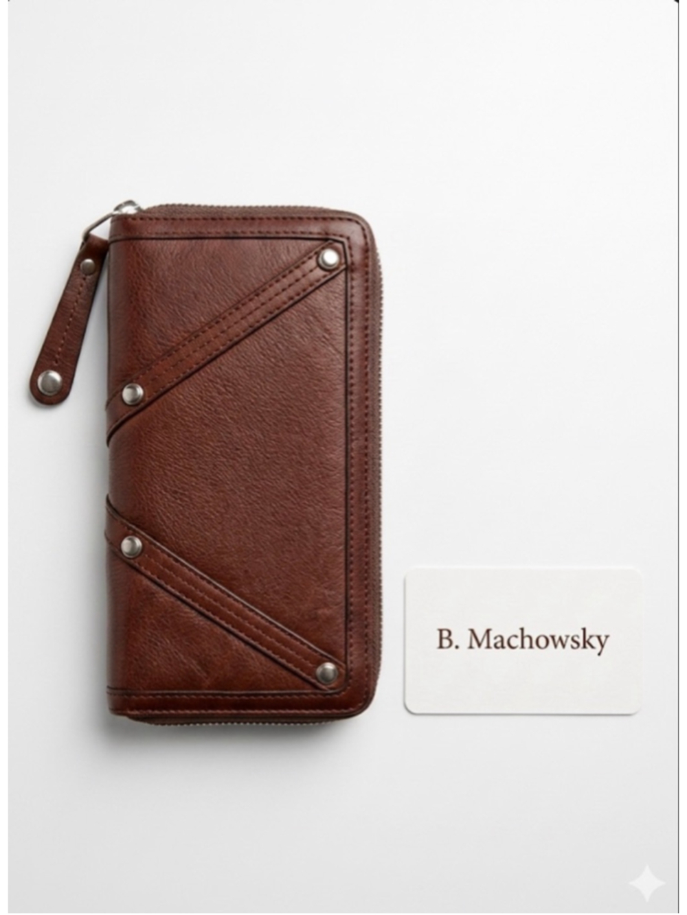 NWOT B. Makowsky Dark Brown Leather Zip Wallet